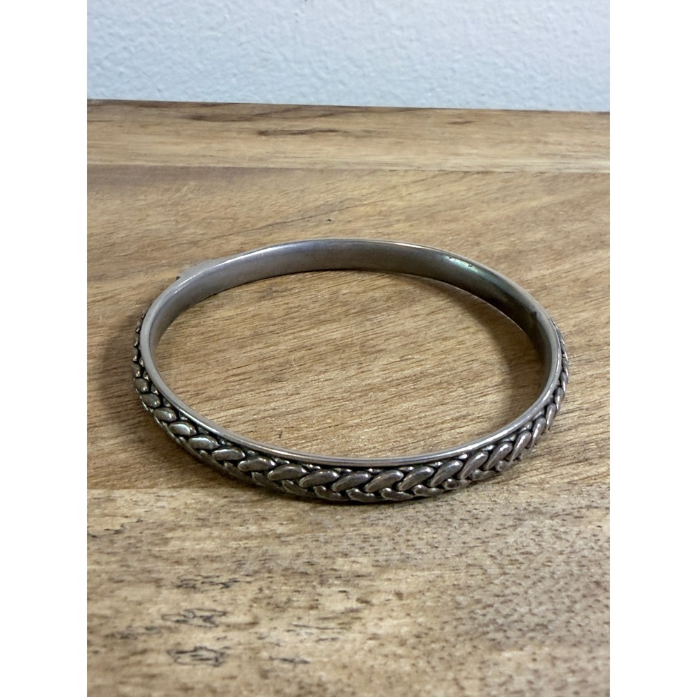 Vintage Liz Claiborne Silver Tone Braided Bangle Bracelet Signed LC